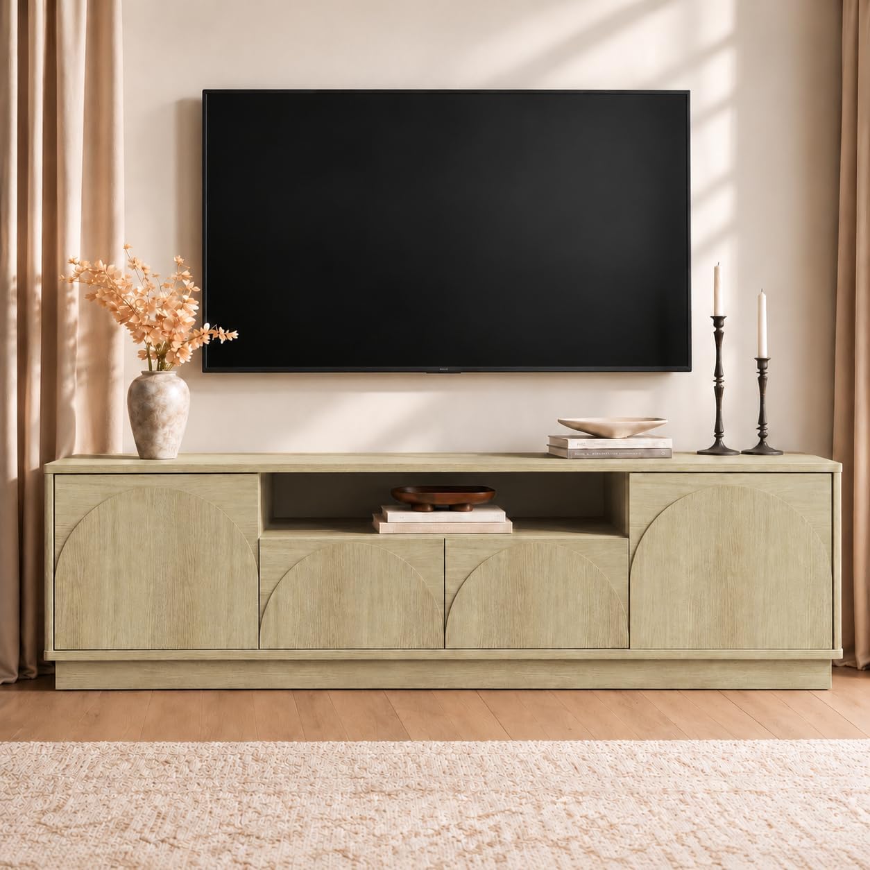Arched TV Stand, Natural Oak